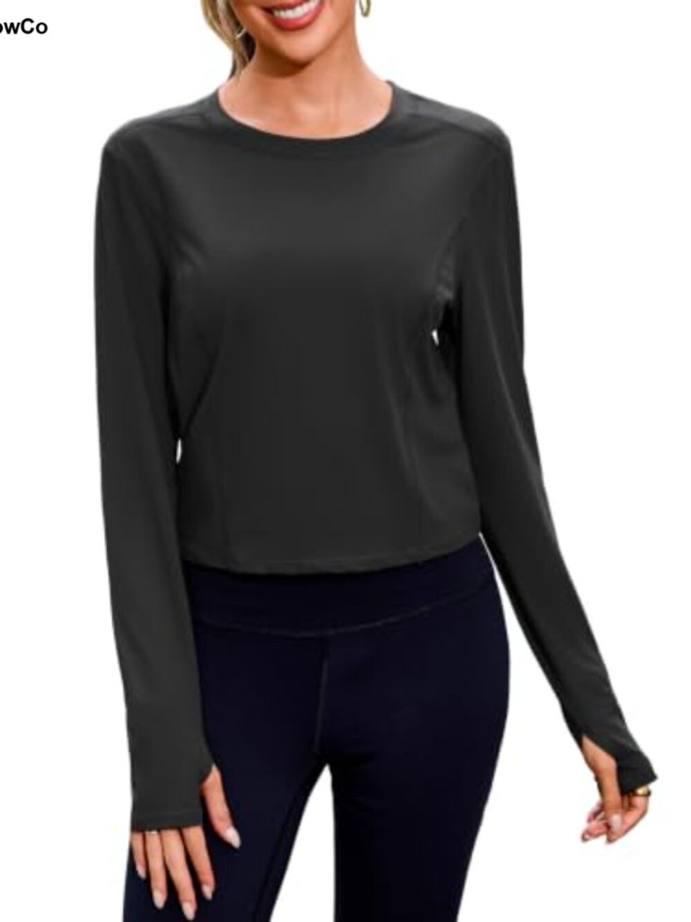 Long Sleeve Workout Top Thumb Holes Quick Dry Cropped Activewear